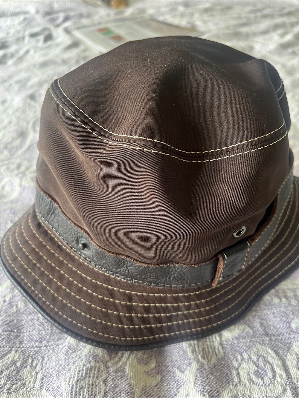 Tod's Brown Bucket Hat with Contrast Stitching. Size M